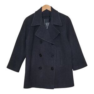 J. Percy Vintage Merino Wool Black Pea Coat Size 8 Women's Collared Button Up